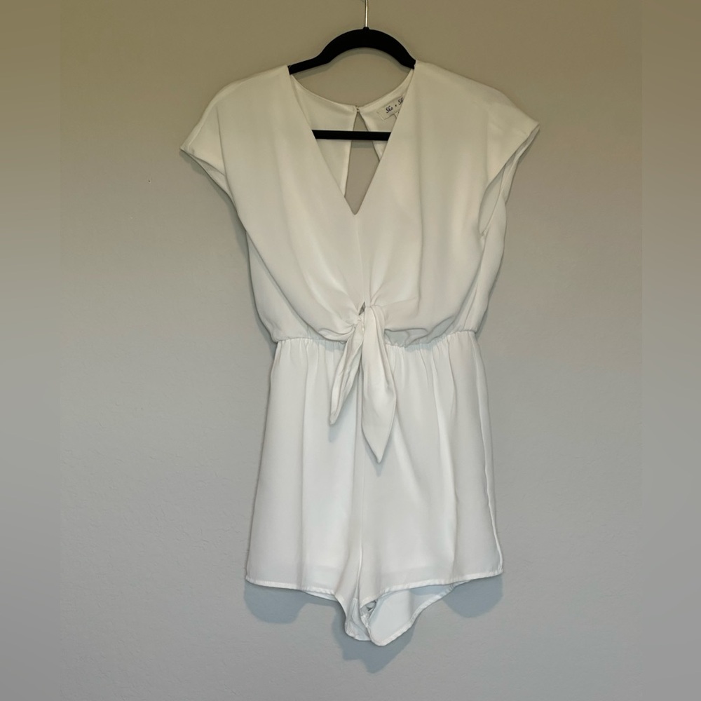 White Romper with Tie Front - Picture 2 of 16